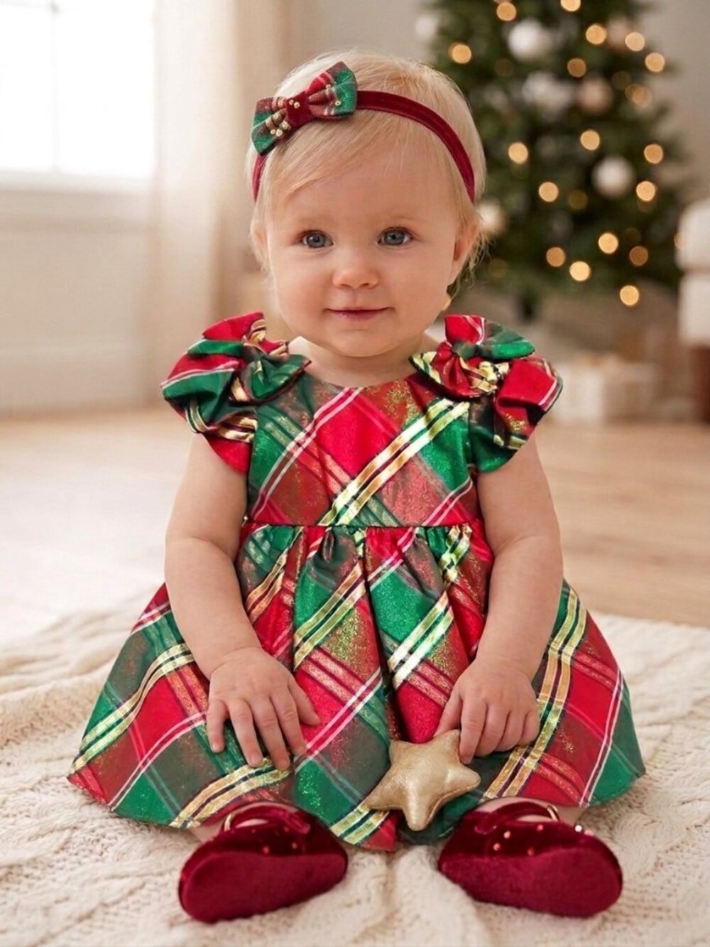 Rare Editions | Dresses | Pretty 2pc Baby Girl Holiday Dress Metallic Plaid 69 Mos By Rare Editions Nwt